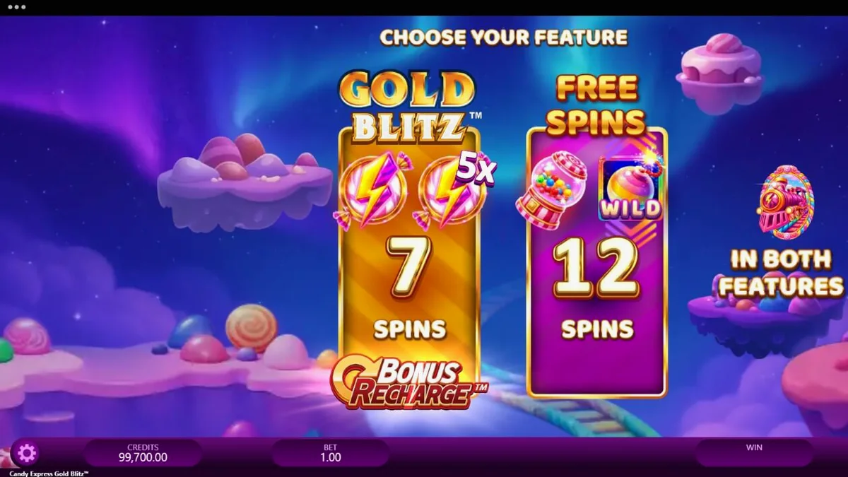 Tampilan visual slot Candy Express Gold Blitz dengan tema kereta emas
